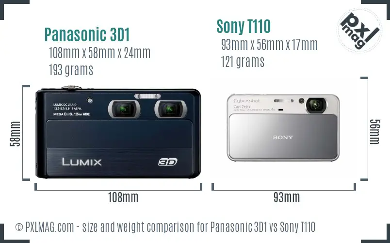 Panasonic 3D1 vs Sony T110 size comparison