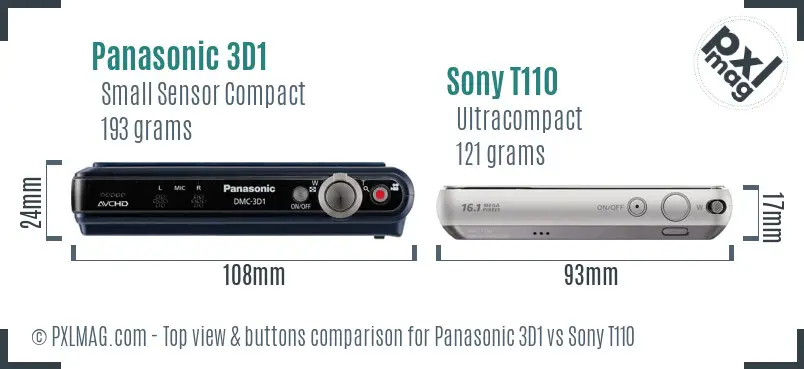 Panasonic 3D1 vs Sony T110 top view buttons comparison