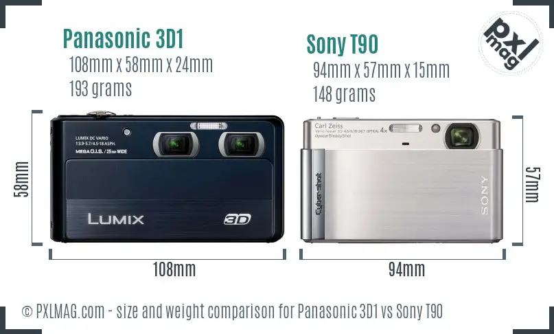 Panasonic 3D1 vs Sony T90 size comparison