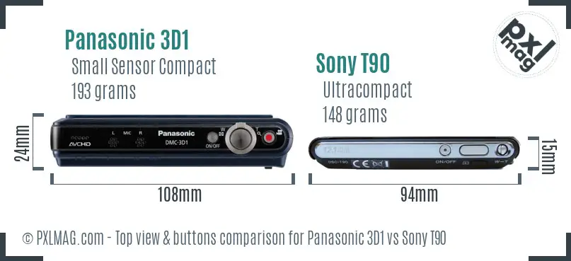 Panasonic 3D1 vs Sony T90 top view buttons comparison