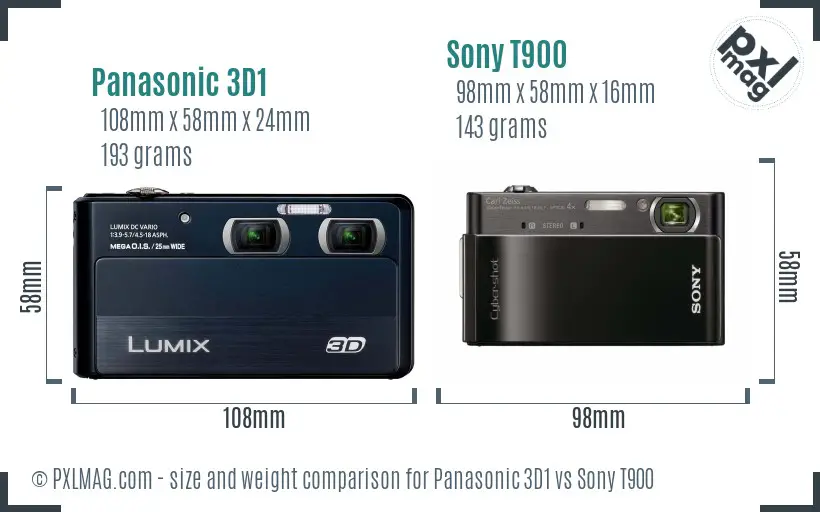 Panasonic 3D1 vs Sony T900 size comparison