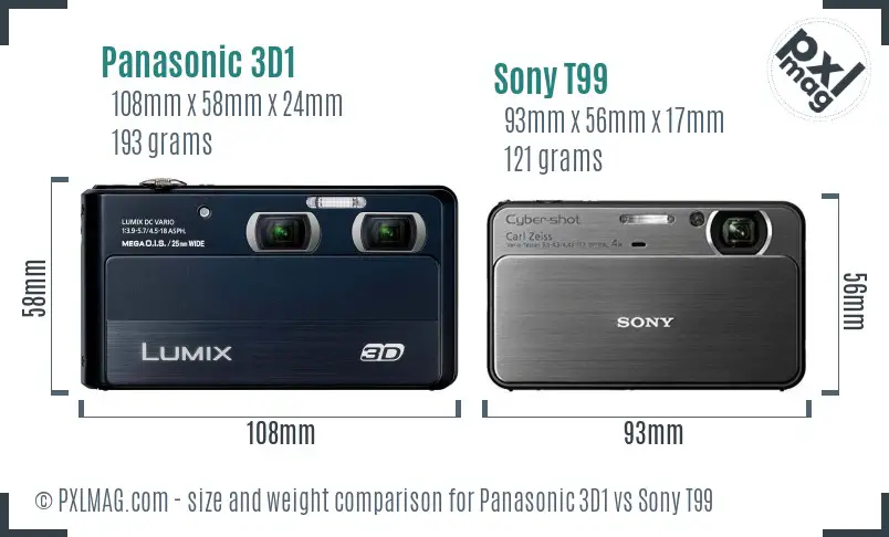 Panasonic 3D1 vs Sony T99 size comparison