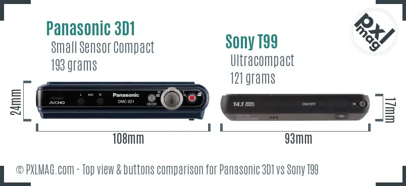 Panasonic 3D1 vs Sony T99 top view buttons comparison