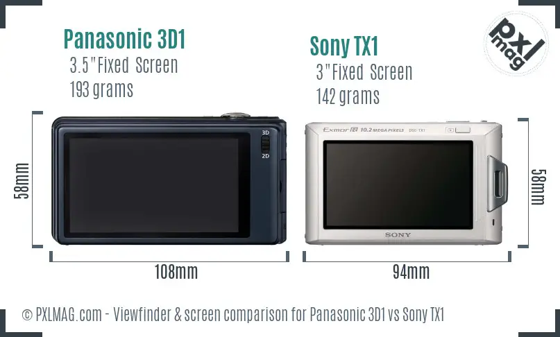 Panasonic 3D1 vs Sony TX1 Screen and Viewfinder comparison