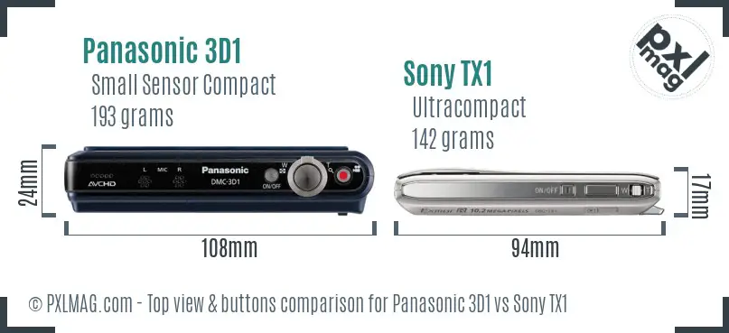 Panasonic 3D1 vs Sony TX1 top view buttons comparison