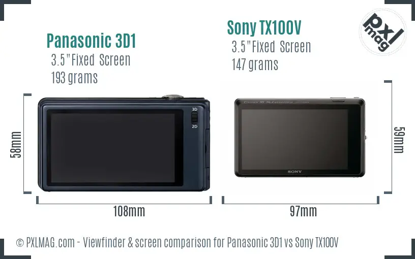 Panasonic 3D1 vs Sony TX100V Screen and Viewfinder comparison