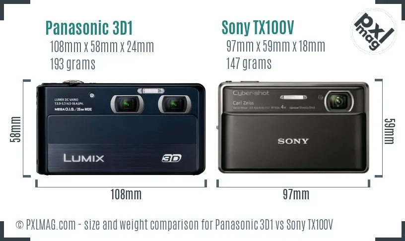 Panasonic 3D1 vs Sony TX100V size comparison