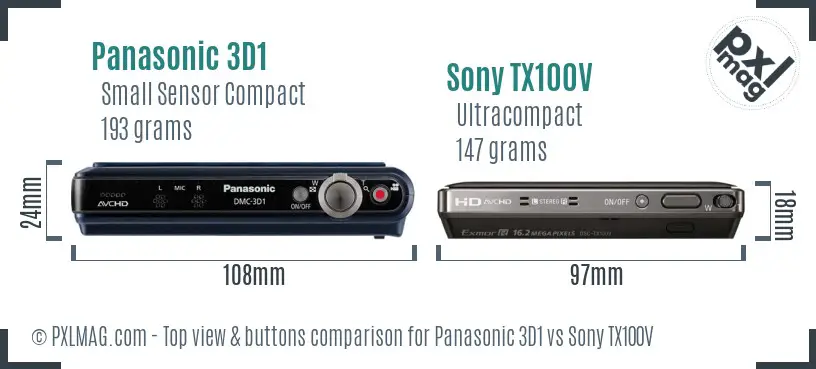 Panasonic 3D1 vs Sony TX100V top view buttons comparison