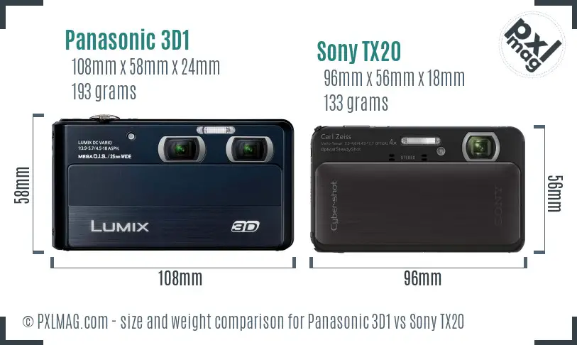 Panasonic 3D1 vs Sony TX20 size comparison