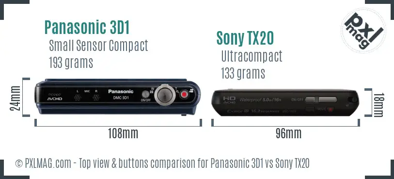 Panasonic 3D1 vs Sony TX20 top view buttons comparison
