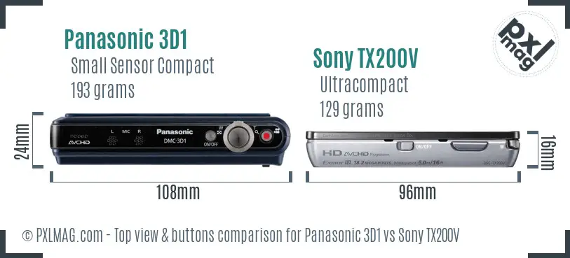 Panasonic 3D1 vs Sony TX200V top view buttons comparison