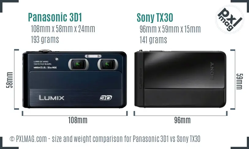 Panasonic 3D1 vs Sony TX30 size comparison