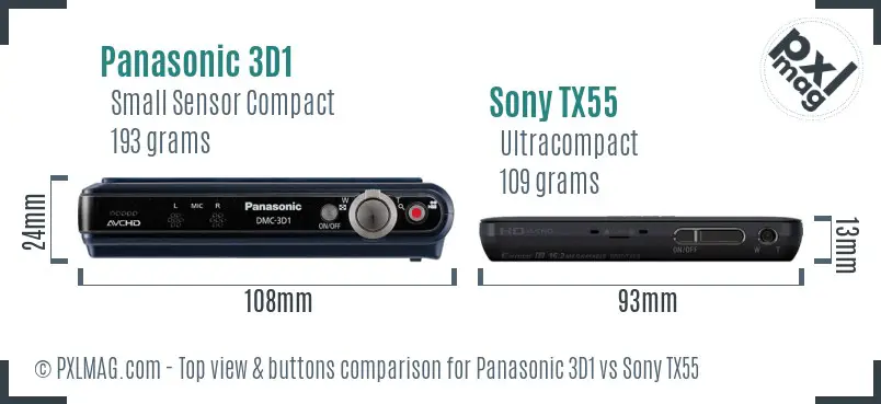 Panasonic 3D1 vs Sony TX55 top view buttons comparison