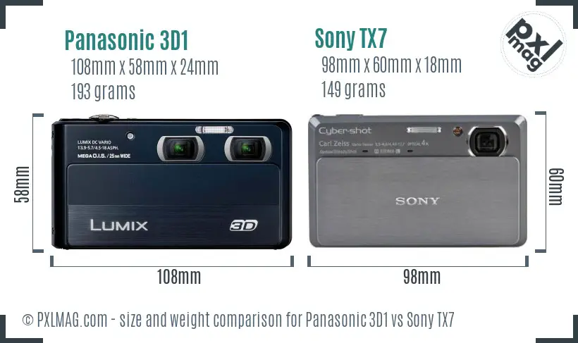 Panasonic 3D1 vs Sony TX7 size comparison