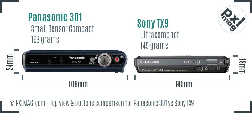 Panasonic 3D1 vs Sony TX9 top view buttons comparison Panasonic 3D1 vs Sony TX9 top view buttons comparison