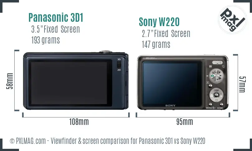 Panasonic 3D1 vs Sony W220 Screen and Viewfinder comparison