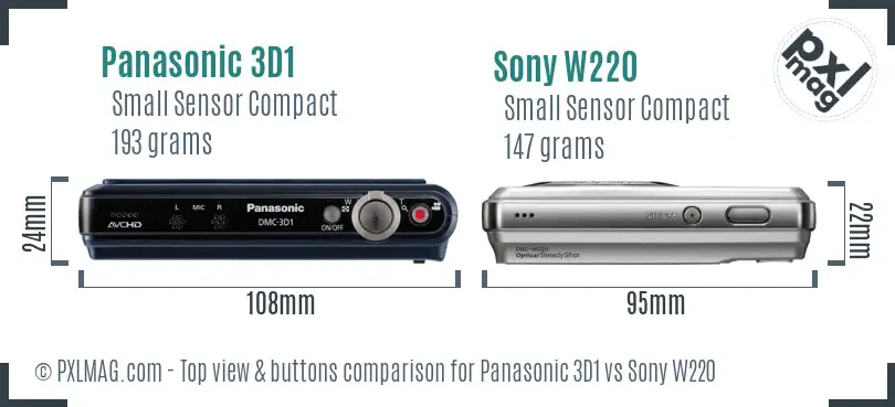 Panasonic 3D1 vs Sony W220 top view buttons comparison