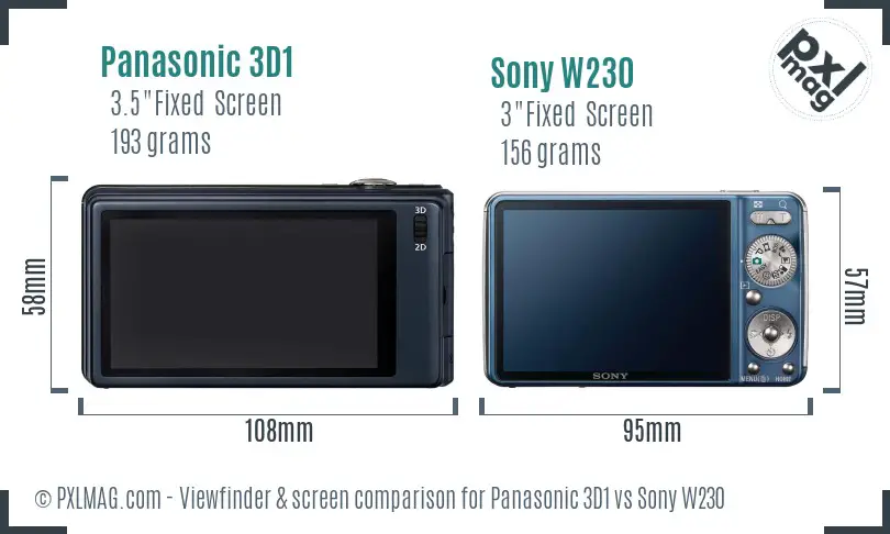 Panasonic 3D1 vs Sony W230 Screen and Viewfinder comparison Panasonic 3D1 vs Sony W230 Screen and Viewfinder comparison