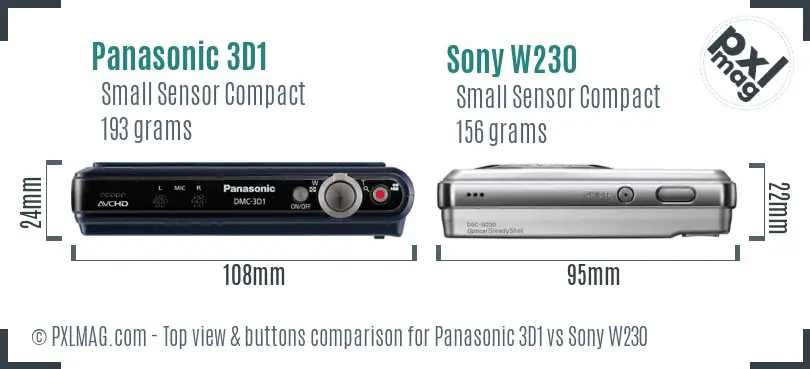 Panasonic 3D1 vs Sony W230 top view buttons comparison Panasonic 3D1 vs Sony W230 top view buttons comparison