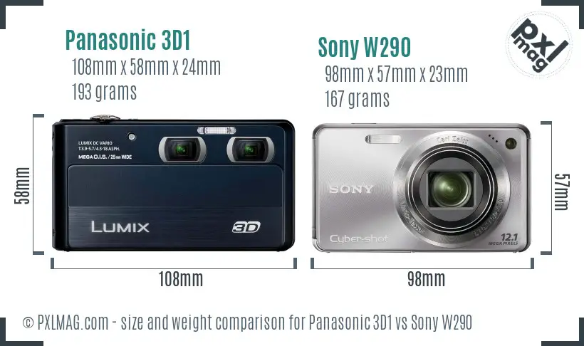 Panasonic 3D1 vs Sony W290 size comparison