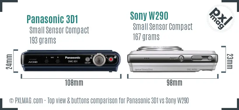 Panasonic 3D1 vs Sony W290 top view buttons comparison