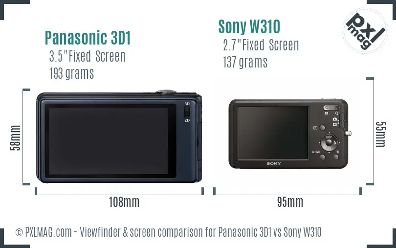 Panasonic 3D1 vs Sony W310 Screen and Viewfinder comparison