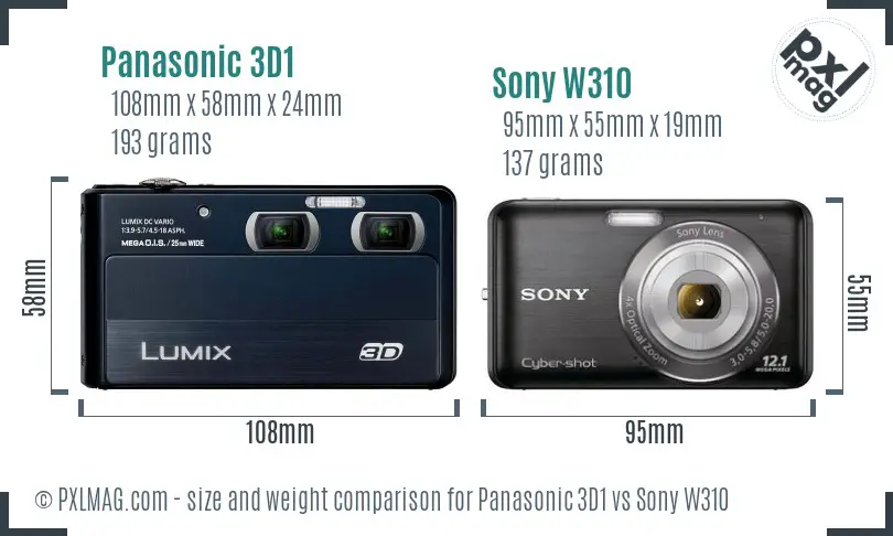 Panasonic 3D1 vs Sony W310 size comparison