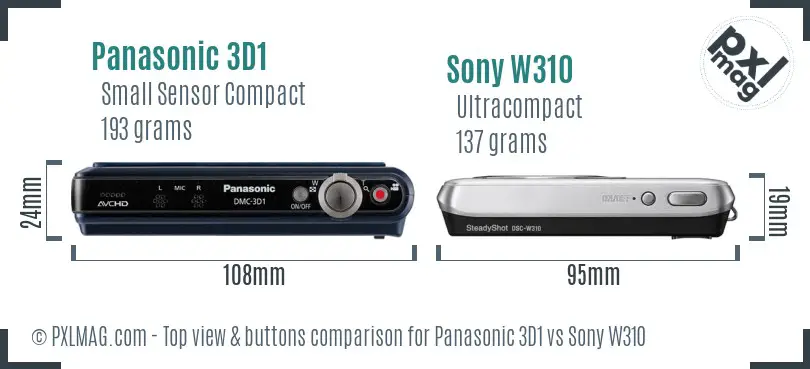 Panasonic 3D1 vs Sony W310 top view buttons comparison