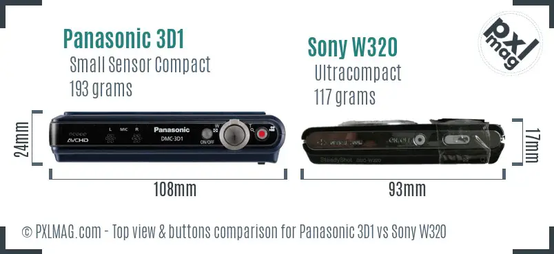 Panasonic 3D1 vs Sony W320 top view buttons comparison Panasonic 3D1 vs Sony W320 top view buttons comparison