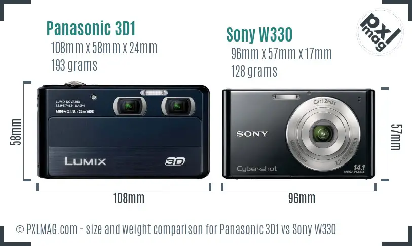 Panasonic 3D1 vs Sony W330 size comparison