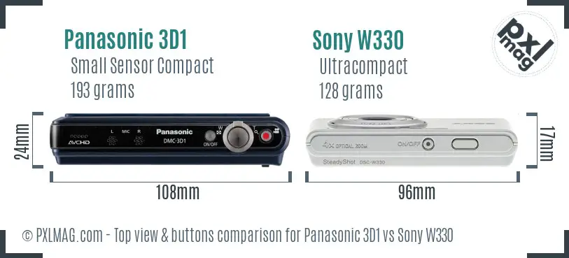 Panasonic 3D1 vs Sony W330 top view buttons comparison