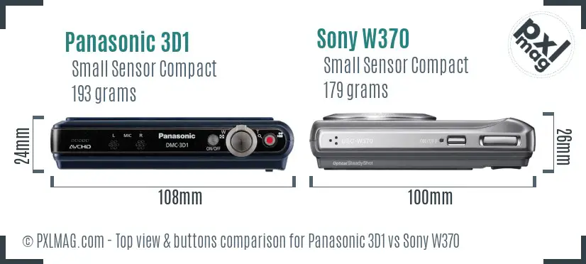 Panasonic 3D1 vs Sony W370 top view buttons comparison Panasonic 3D1 vs Sony W370 top view buttons comparison