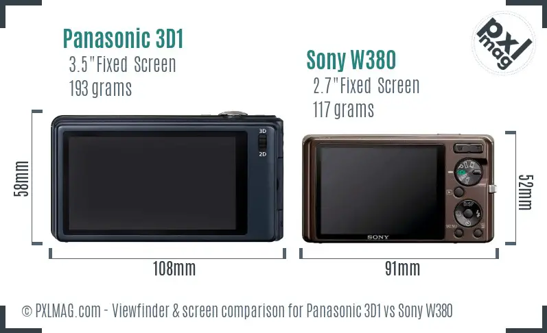 Panasonic 3D1 vs Sony W380 Screen and Viewfinder comparison