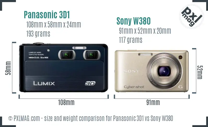 Panasonic 3D1 vs Sony W380 size comparison