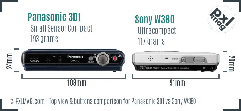 Panasonic 3D1 vs Sony W380 top view buttons comparison