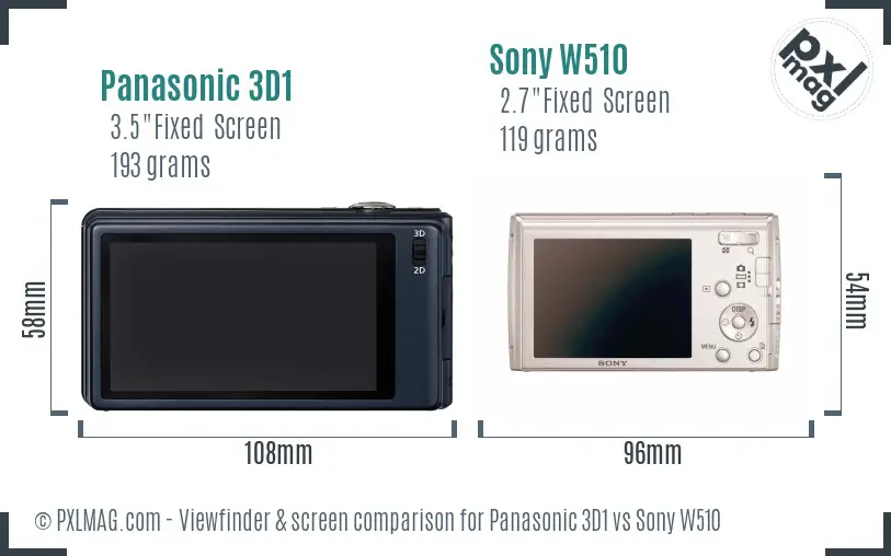 Panasonic 3D1 vs Sony W510 Screen and Viewfinder comparison