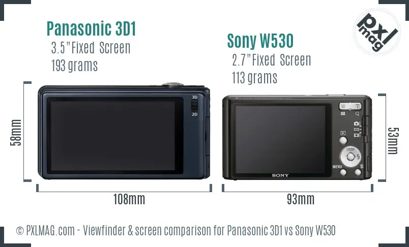Panasonic 3D1 vs Sony W530 Screen and Viewfinder comparison
