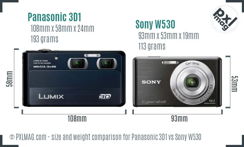 Panasonic 3D1 vs Sony W530 size comparison