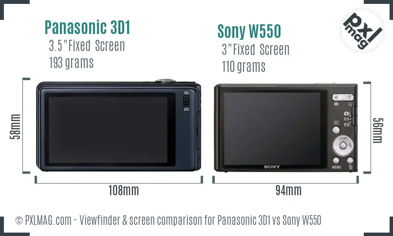 Panasonic 3D1 vs Sony W550 Screen and Viewfinder comparison