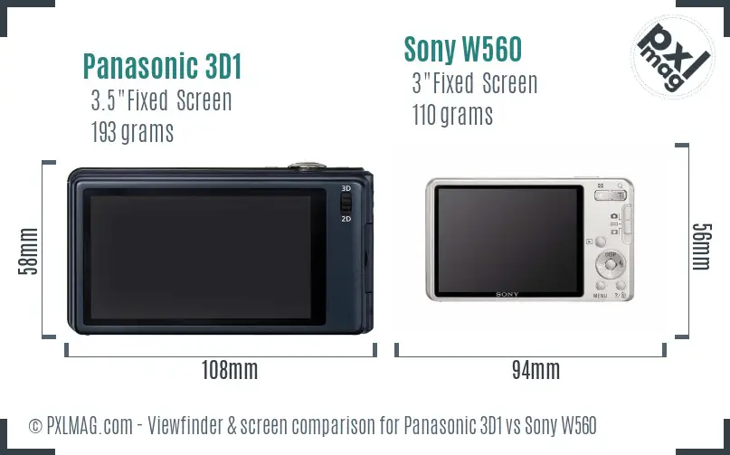 Panasonic 3D1 vs Sony W560 Screen and Viewfinder comparison