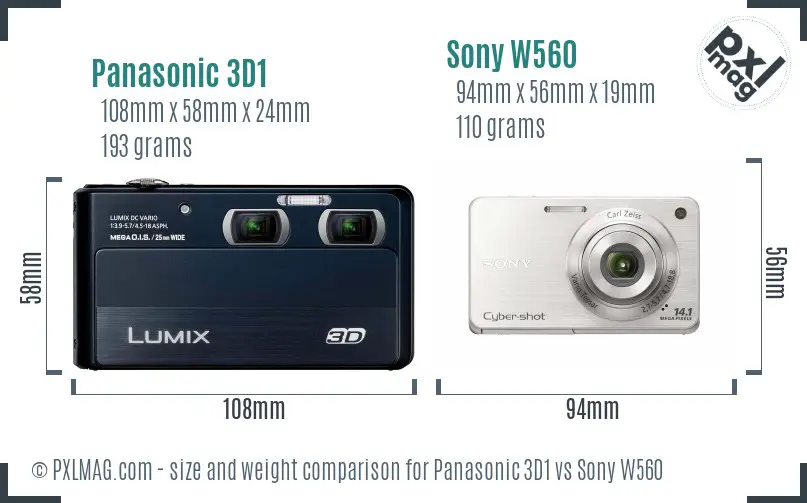 Panasonic 3D1 vs Sony W560 size comparison