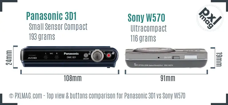 Panasonic 3D1 vs Sony W570 top view buttons comparison