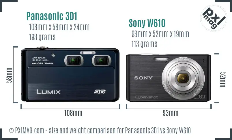 Panasonic 3D1 vs Sony W610 size comparison