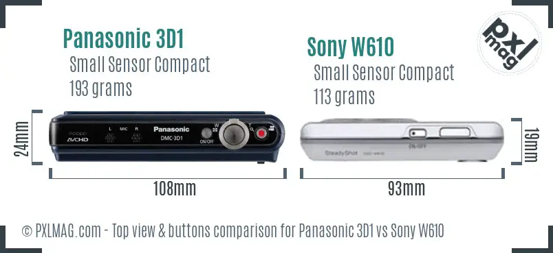 Panasonic 3D1 vs Sony W610 top view buttons comparison