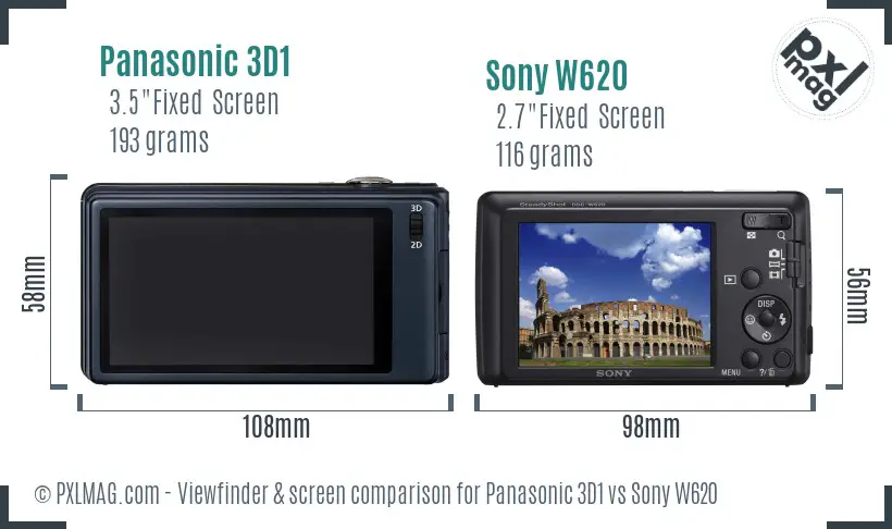 Panasonic 3D1 vs Sony W620 Screen and Viewfinder comparison