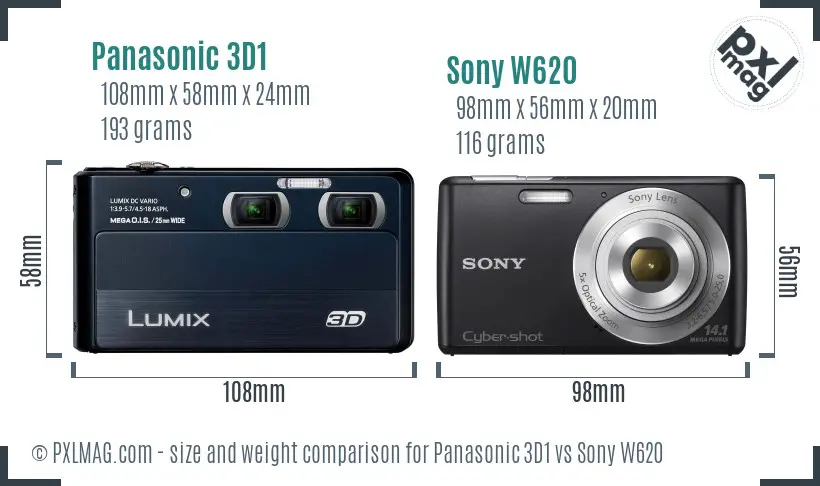 Panasonic 3D1 vs Sony W620 size comparison