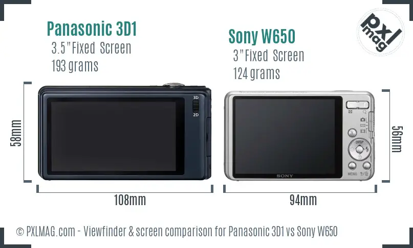 Panasonic 3D1 vs Sony W650 Screen and Viewfinder comparison