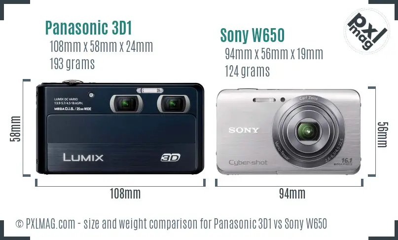 Panasonic 3D1 vs Sony W650 size comparison