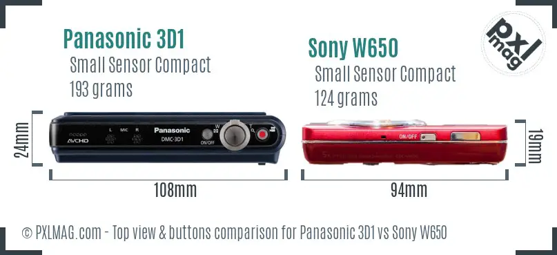 Panasonic 3D1 vs Sony W650 top view buttons comparison