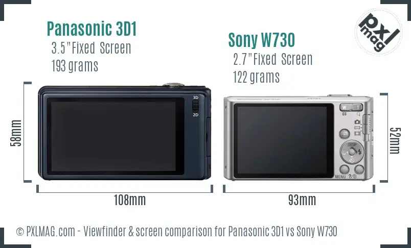 Panasonic 3D1 vs Sony W730 Screen and Viewfinder comparison